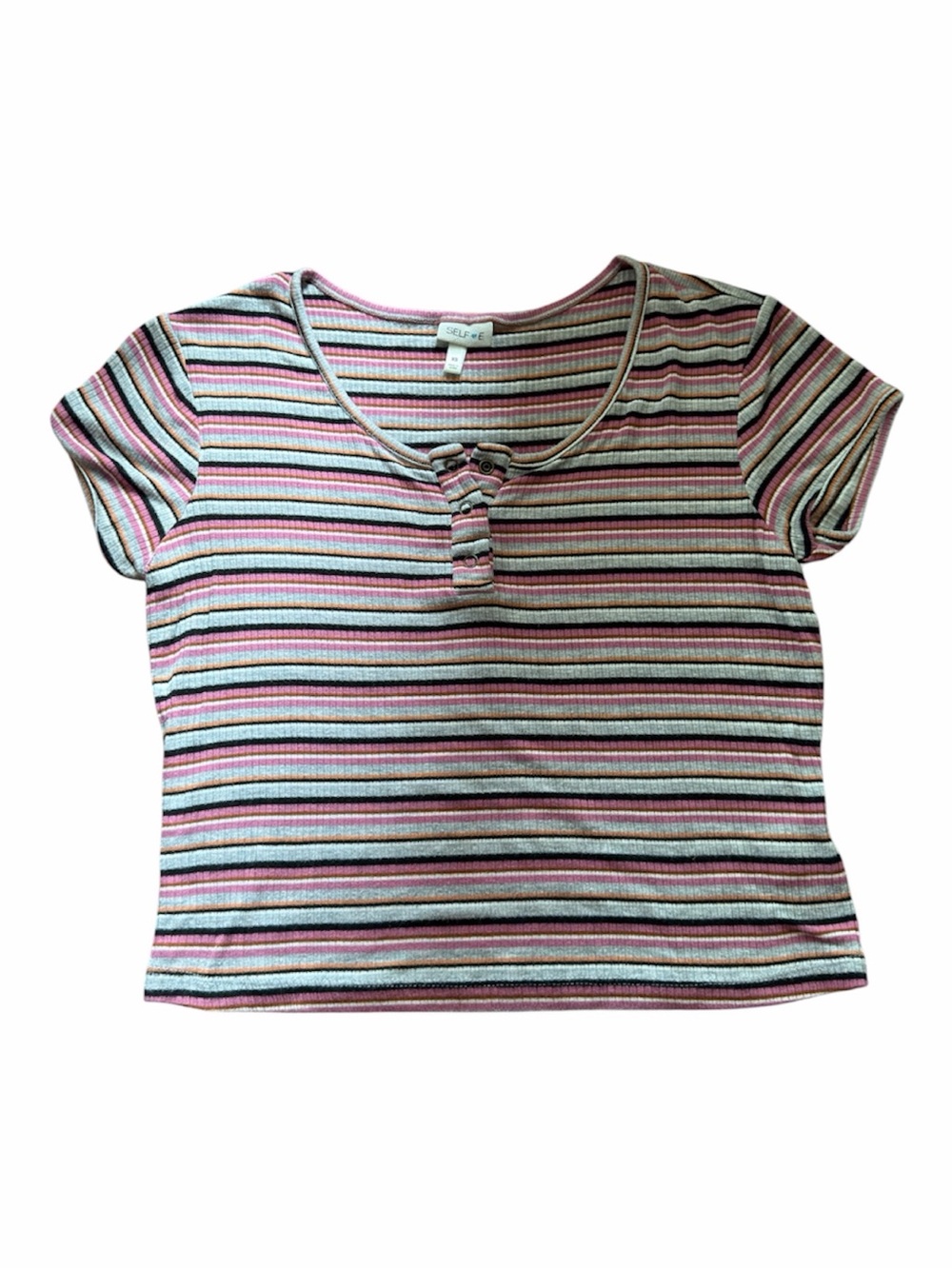 Striped Short-Sleeve Ribbed Tee in Pink and Cream